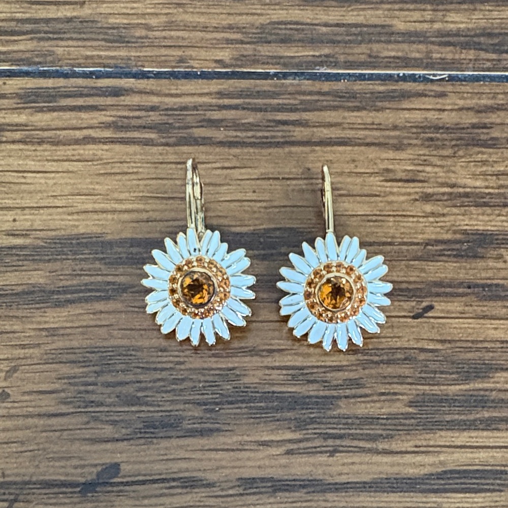 Ross-Simons Gold and White Floral Earrings